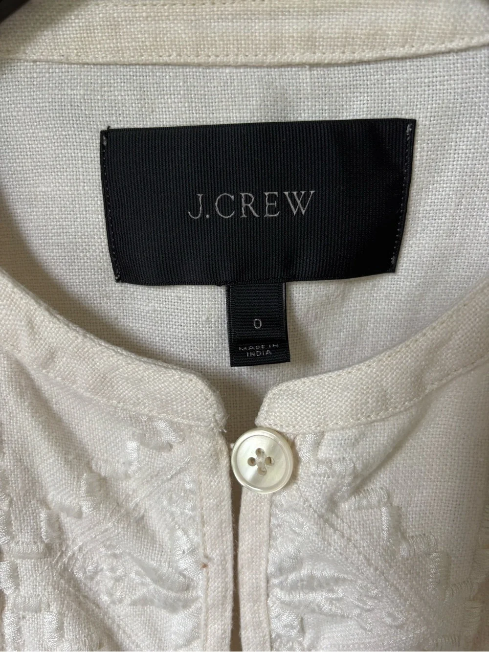 J.Crew Cream Embroidered Button-Front Tie-Waist Jacket